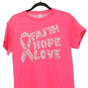 High Quality Cancer Awareness Faith Hope Love Rhinestone Short Sleeve T-shirt